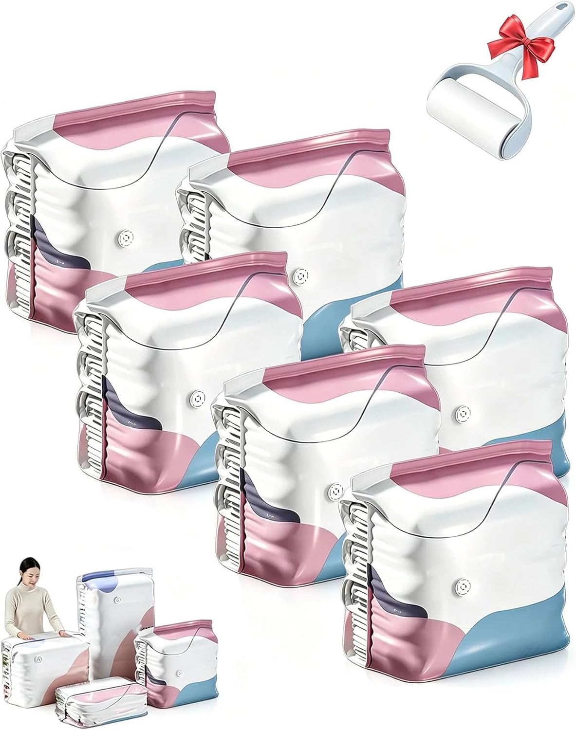 Vakuumbeutel Ohne Pumpe,No-Pump Large Vacuum Storage Compression Bags, für Bettdecken Kleidung Clothing，6pcs：100x80x30cm