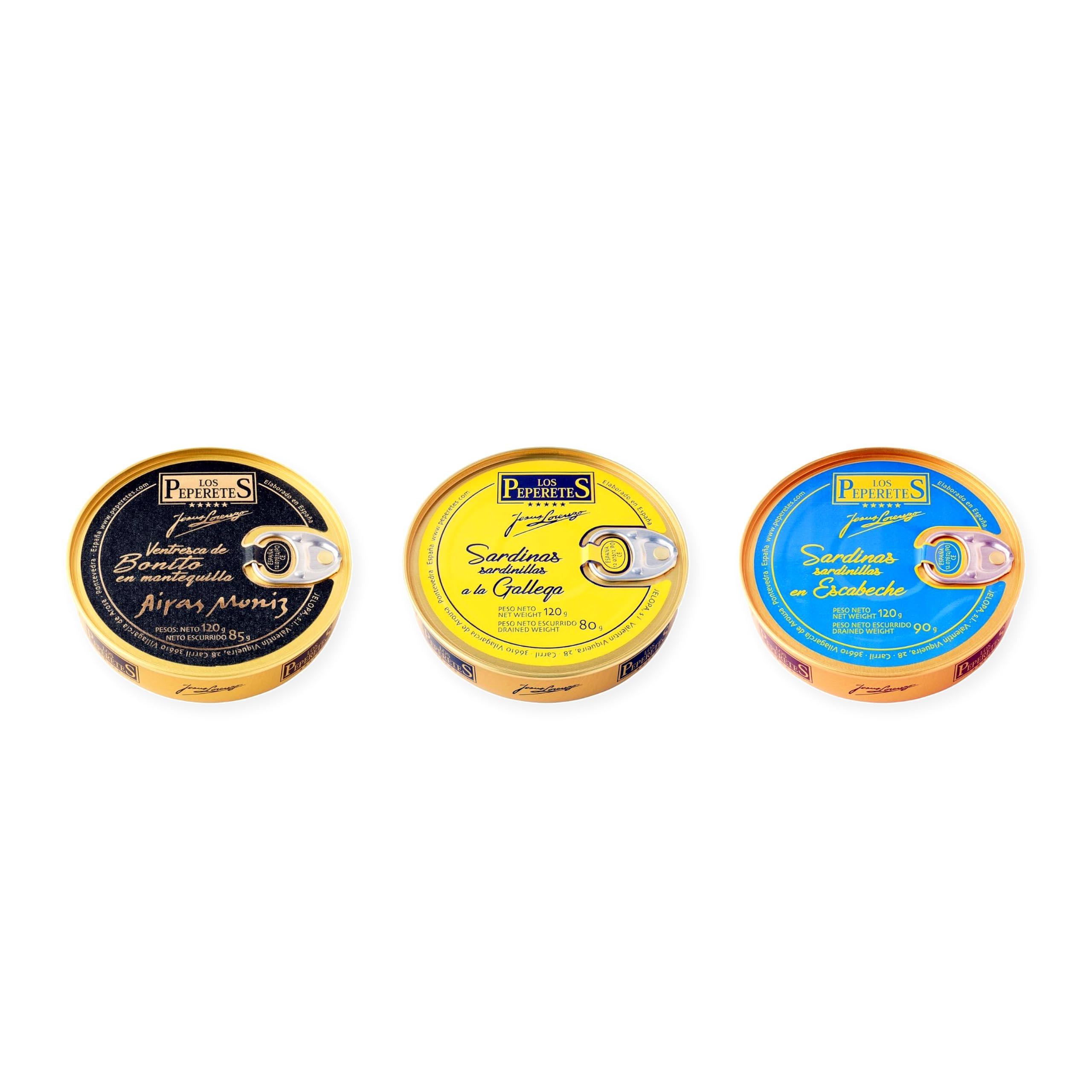 los peperetes conservas Ventresca Bonito Mantequilla, Sardinillas Gallega y Sardinillas Escabeche pack 3 latas