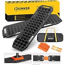 BUNKER INDUST Off-Road Traction Boards with Jack Lift Base,2 Pcs Multifunctional Recovery Track Ramp Traction Mat for 4WD UTV SUV Truck-Mud, Sand, Snow Tire Traction Devices Black with Carry Bag