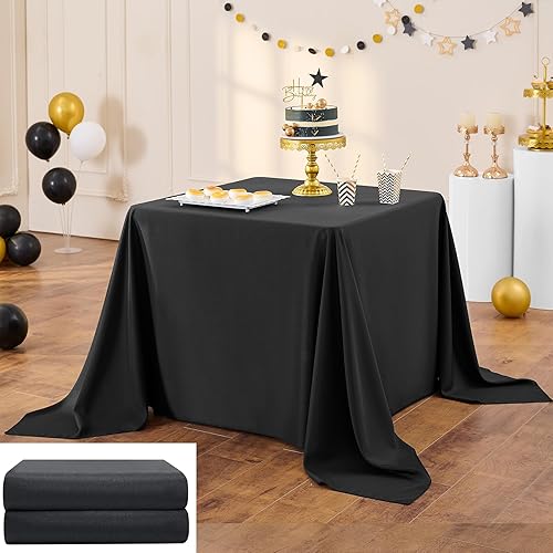 Miniatura 1 de Paquete de 2 manteles cuadrados grandes color negro de 90 x 90 pulgadas, resistentes a las arrugas, se adapta a mesa cuadrada o redonda para