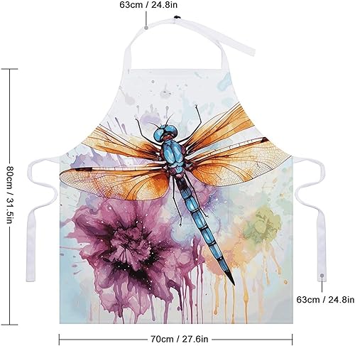 Miniatura 2 de Personalized Dragonfly Watercolor Painting Adult Apron, Kitchen Cooking Aprons for Woman Man, Adjustable Bib Apron with Pocket for Baking, BBQ