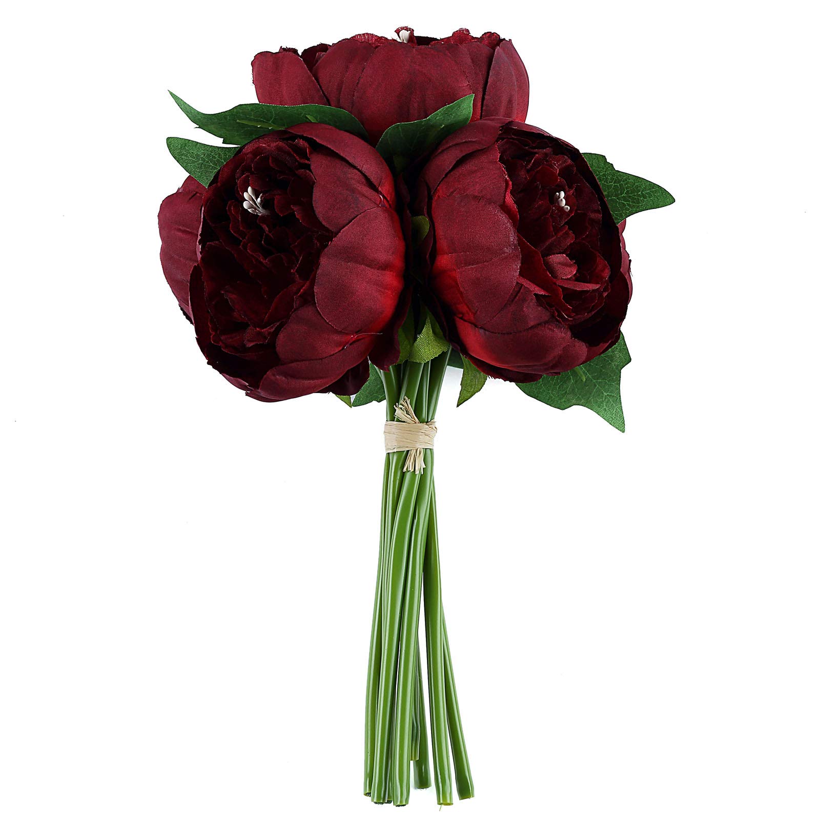 10-Inch Tall Burgundy Silk Artificial Peony Flowers Bouquet Wedding Reception Centerpieces Arrangements Decorations Supplies
