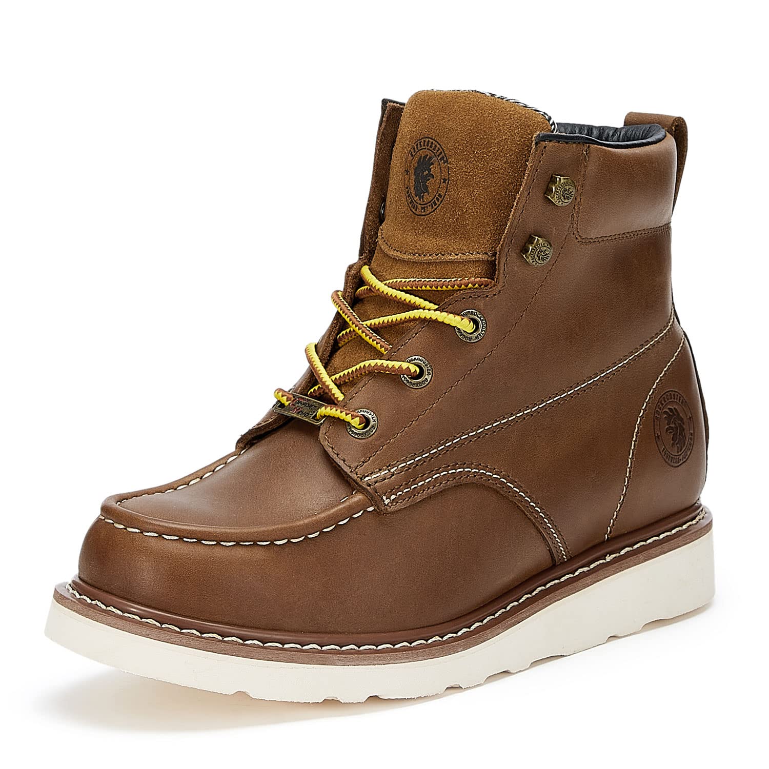 ROCKROOSTEREdgewood Men's Work Boots, 6" Soft Toe Comfortable Leather Boot, Upgraded Vibram Wedge Sole Boots, Arch Support Anti-Fatigue Shoes, Electric Hazard Safety Boots