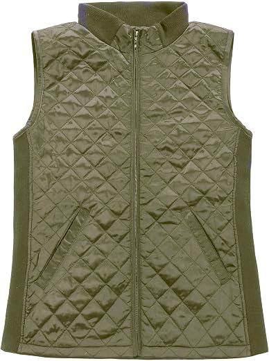 Bienzoe Women Casual Zip Quilted Sleeveless Light Weight Vest Stretch Rib