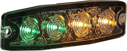 Miniatura 2 de Buyers Products 8892250 - Luz estroboscópica LED ultrafina de 4.5 pulgadas, verdeámbar, 4 LED, patrones de flash síncronos y alternos, luz de