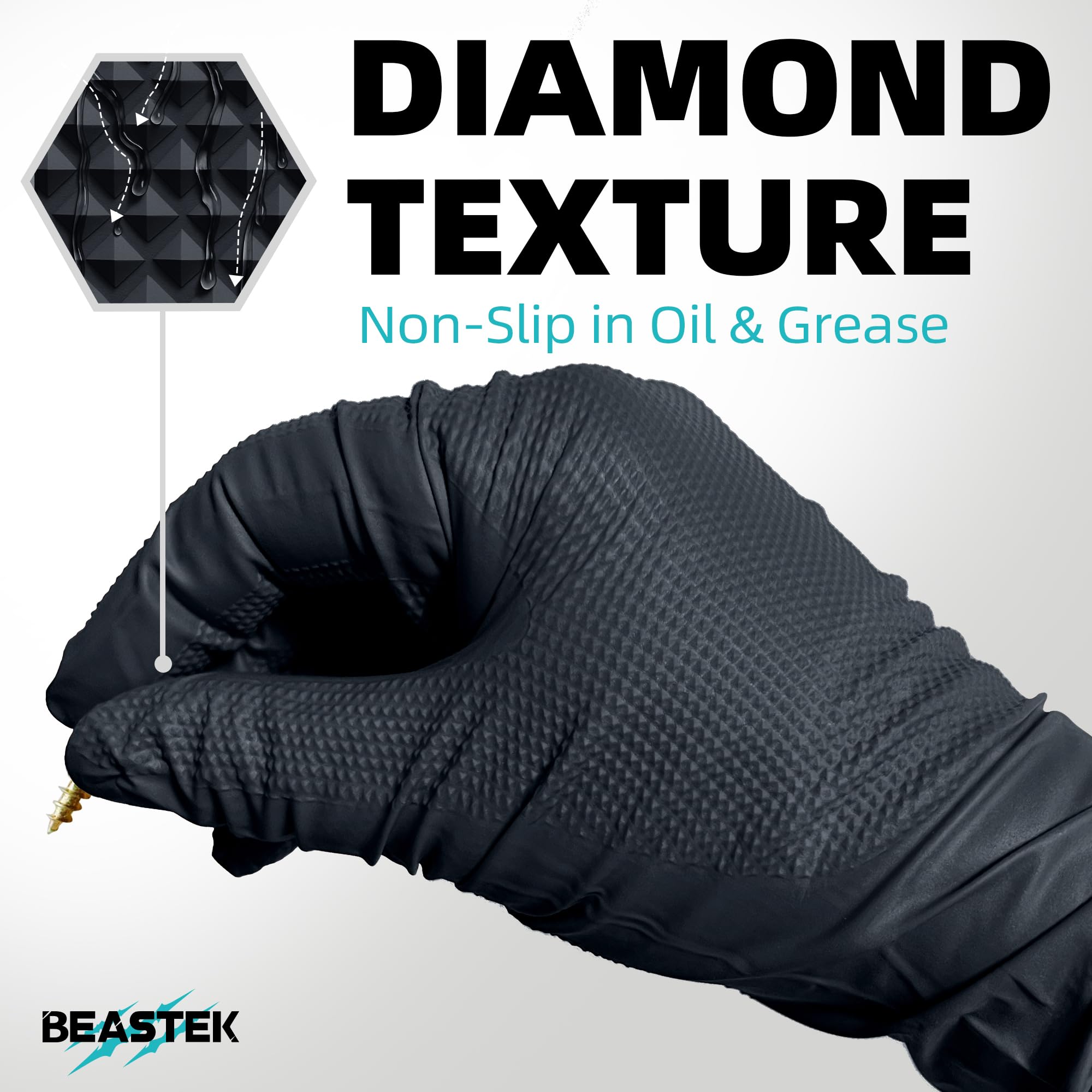 Beastek Guanti monouso in nitrile, senza polvere, senza lattice, resistenti agli agenti chimici, resistenti alle sollecitazioni, per uso alimentare, neri, 50 pezzi (X-Large)