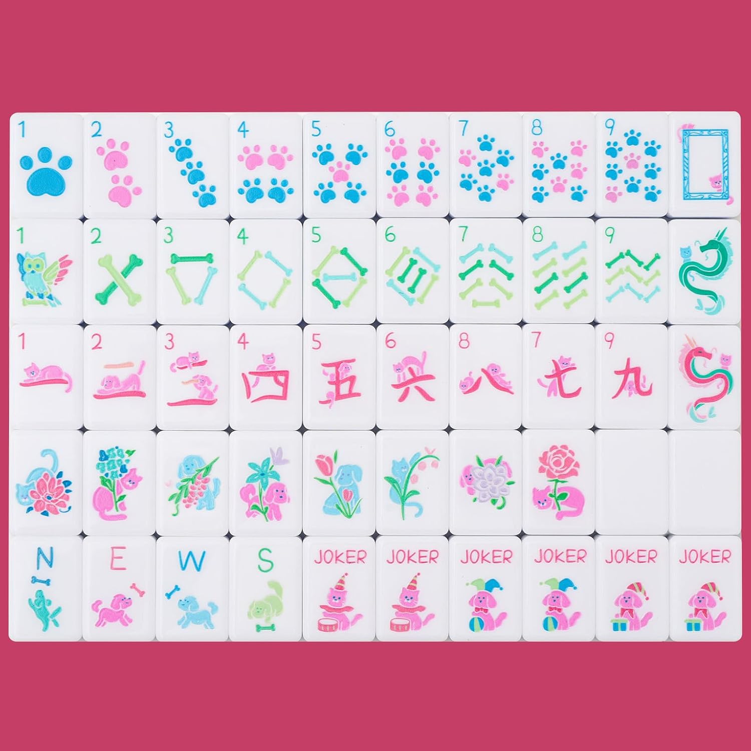 Dogs and Cats Themed Mahjong Tile Set - American Mahjong Travel Set with 160 Acrylic engraved Tiles & Dice | Novelty Animal Themed Game for Family | Unique Gift for Pet Lovers and Mahjong Enthusiasts