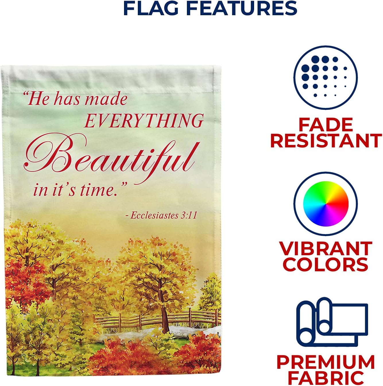 America Forever Bible Verse House Flag - 28 x 40 inch -Ecclesiastes 3:11 Everything Is Beautiful - Christian Quotes Religious Outdoor Yard Decorative Inspirational Faith Flag