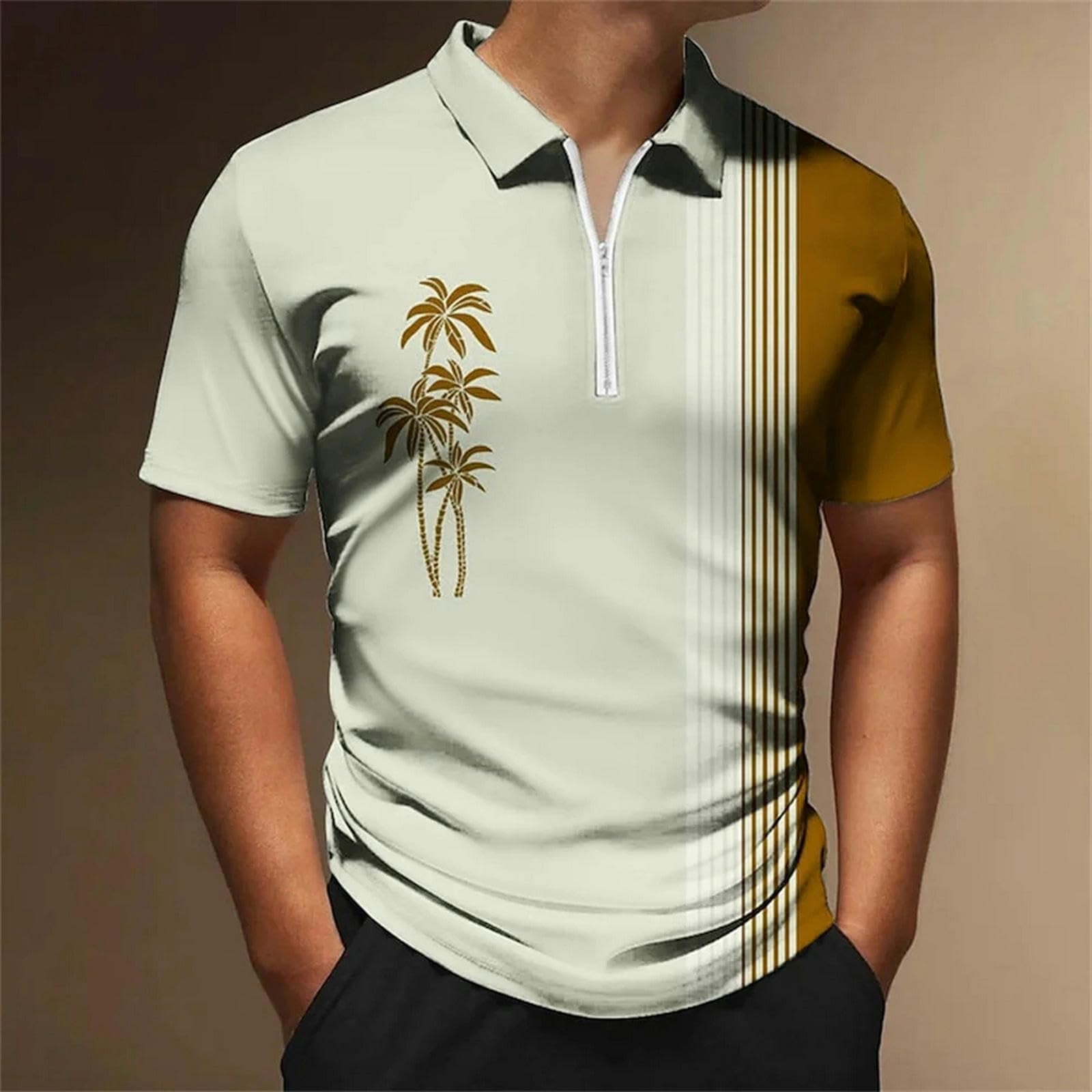 t-Shirt A Righe Uomo Estate Casual Uomo Manica Corta Top Semplice Zip-zh12099-3xl