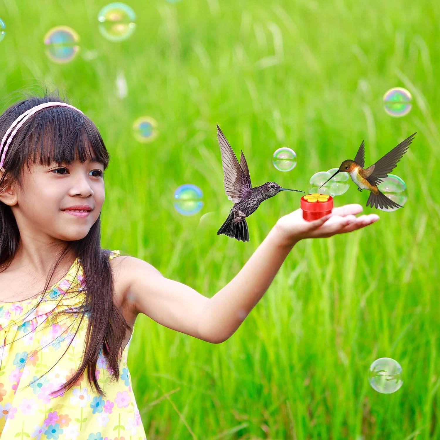 8 Pcs Hummingbird Feeder Handheld Window Flower Mini Hand Held Hummingbird Ring Feeders Wild Bird for Outdoors Backyard Birdwatcher Gifts Supplies(Red Bottom) - Image 6