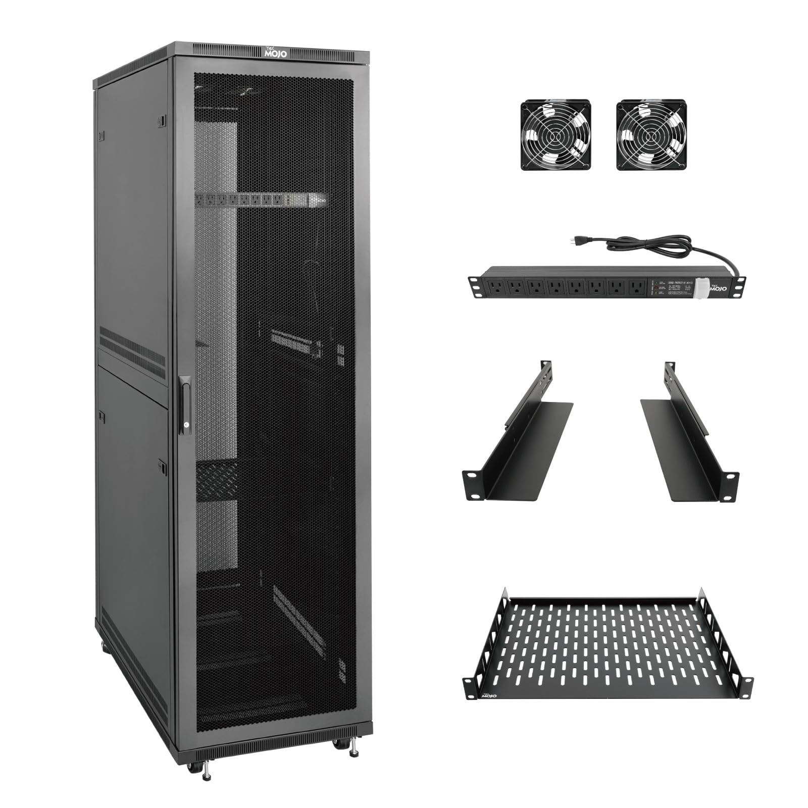 Tecmojo 42U Server Rack Network Cabinet 31.5" D x 23.6" W, Locking Data Cabinet Enclosure for 19" Server, Networking, AV &amp; IT Equipment, Mesh Door, Black