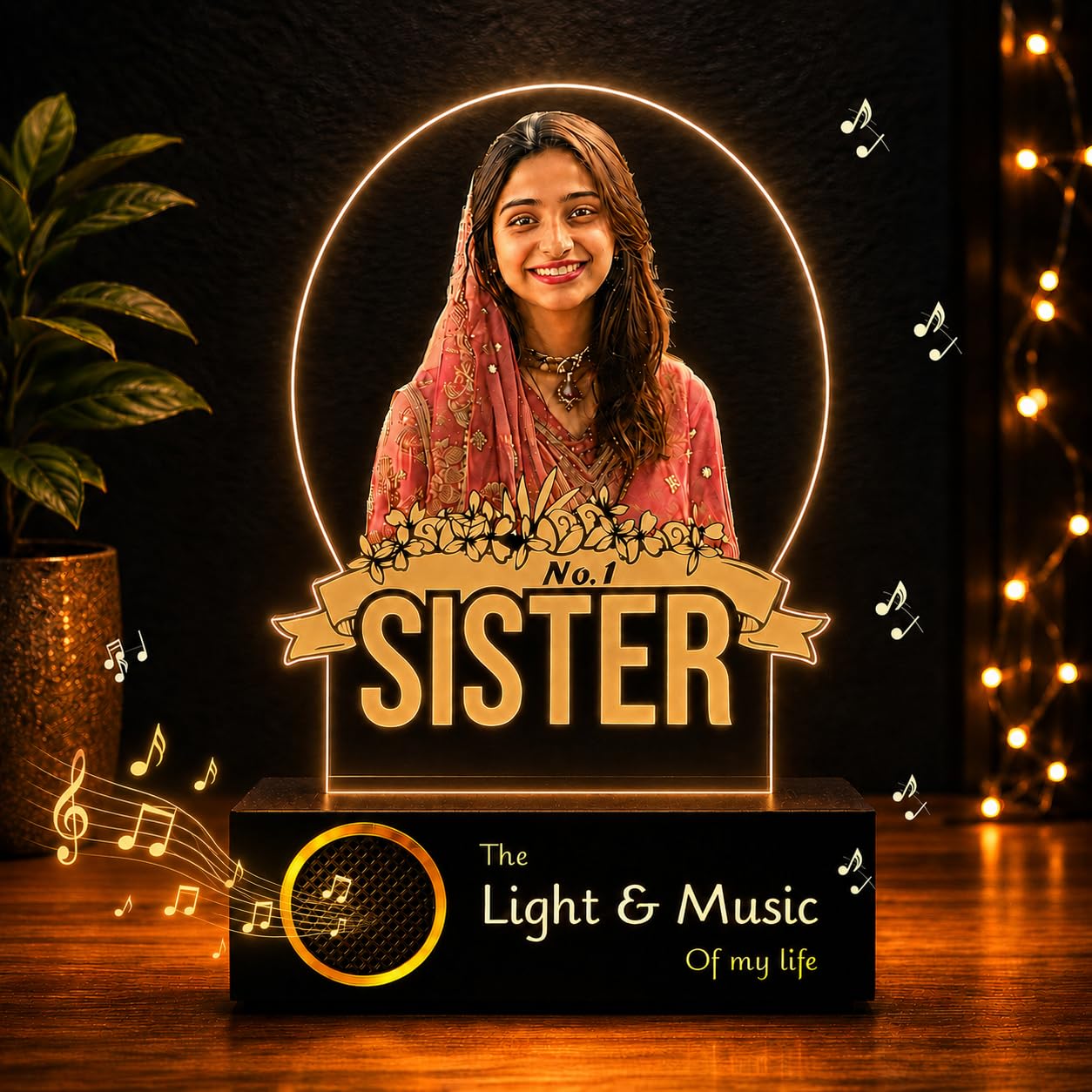 ZOCI VOCI Rakshabandhan Gift for Sister – Premium Personalized HD Photo Lamp with Bluetooth Speaker, Customized Photo Memory Gift for No.1 Sister, Birthday & Rakhi Gift from Brother