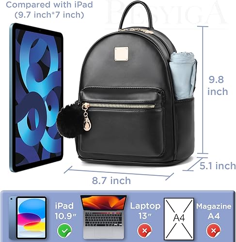 Miniatura 4 de BESYIGA Mochila de moda para mujer, 3 piezas, de cuero, mini mochila para mujer, mochila escolar con pompón, mochilas de viaje, Rosado, Mochilas