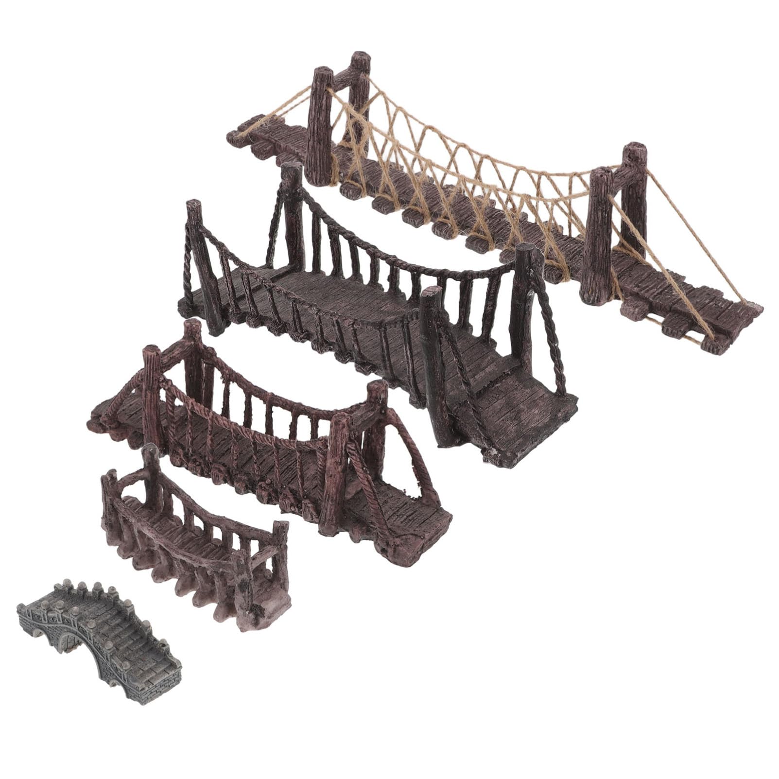 5 Pièces Mini Pont Suspendu Résine pour Jardin de Fées Accessoires Résistants à Eau pour Décoration Aquarium et Micro Paysage