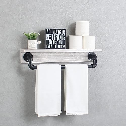 Miniatura 7 de MBQQ Estante de tubo industrial, estante de pared rústico con toallero, toalleros de granja de 24 pulgadas para baño, estantes flotantes montados en