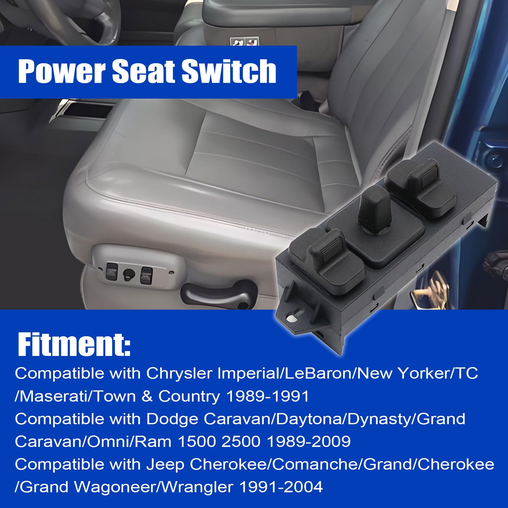 FZJDSD Interruptor de asiento eléctrico del lado del conductor delantero compatible con Chrysler compatible con Dodge Ram compatible con Jeep 1990-2009 Reemplaza 4373666AA