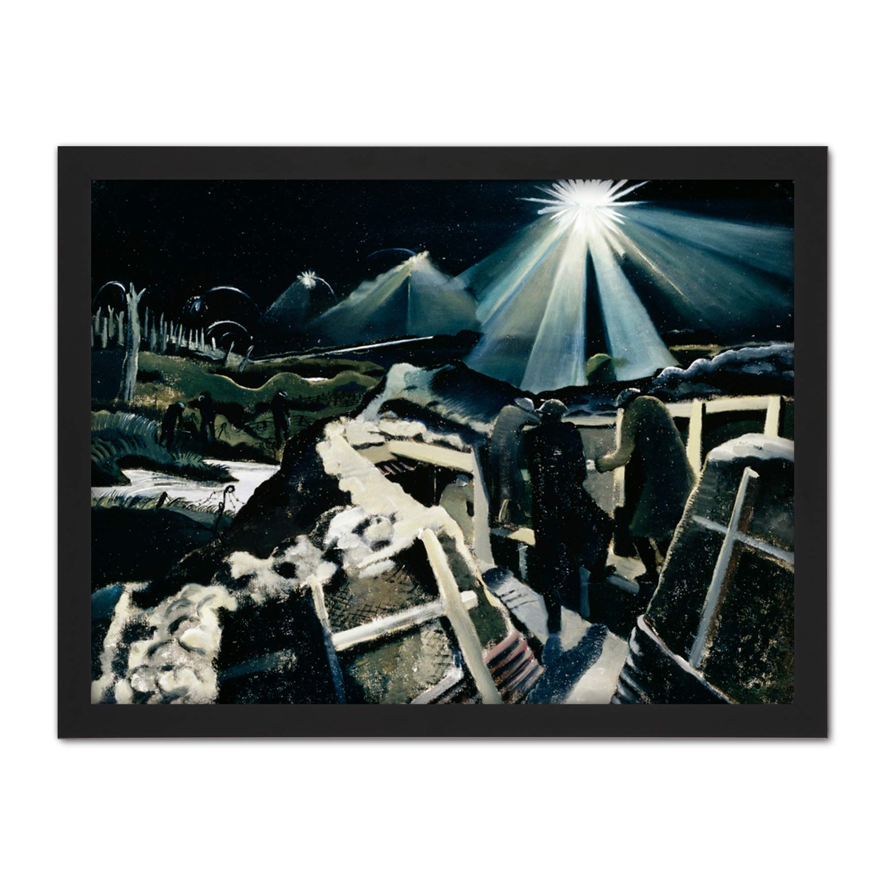 Nash Ypres Salient Night Battle WWI War Painting Artwork Framed Wall Art Print 18X24 Inch