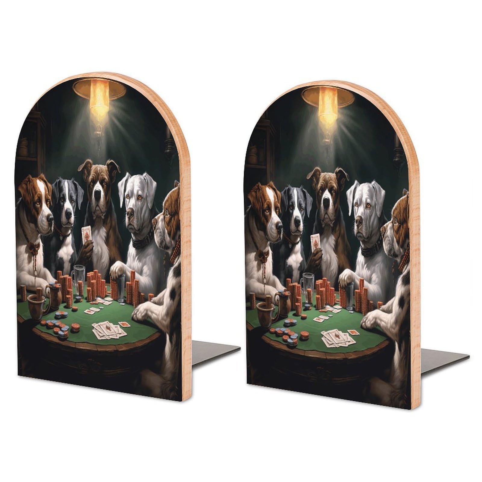 Playing Poker Dogs Wood Bookend for Shelves 1 Pair