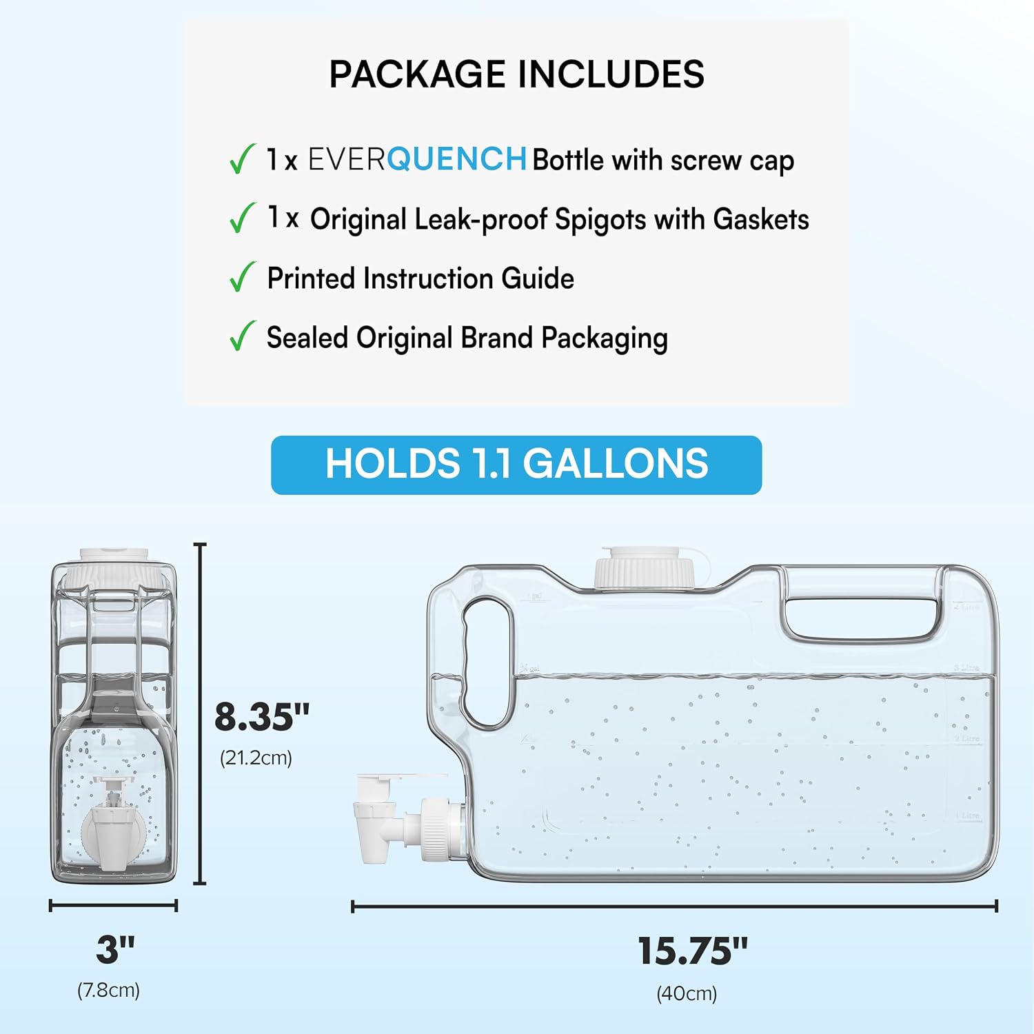 Refrigerator Water Dispenser 1.1 Gallon Bottle with Leak Proof Spigot image 2