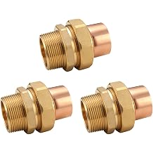 3 Pack 3/4" C X MIP Brass Pipe Union, C X MIP Straight Connector for Installing 3/4-Inch Copper Tubing, Copper Pipe Fittings for HVAC Agricultural Irrigation | Leak-Proof, 3/4" Copper Pipe Compatibility, Brass Material