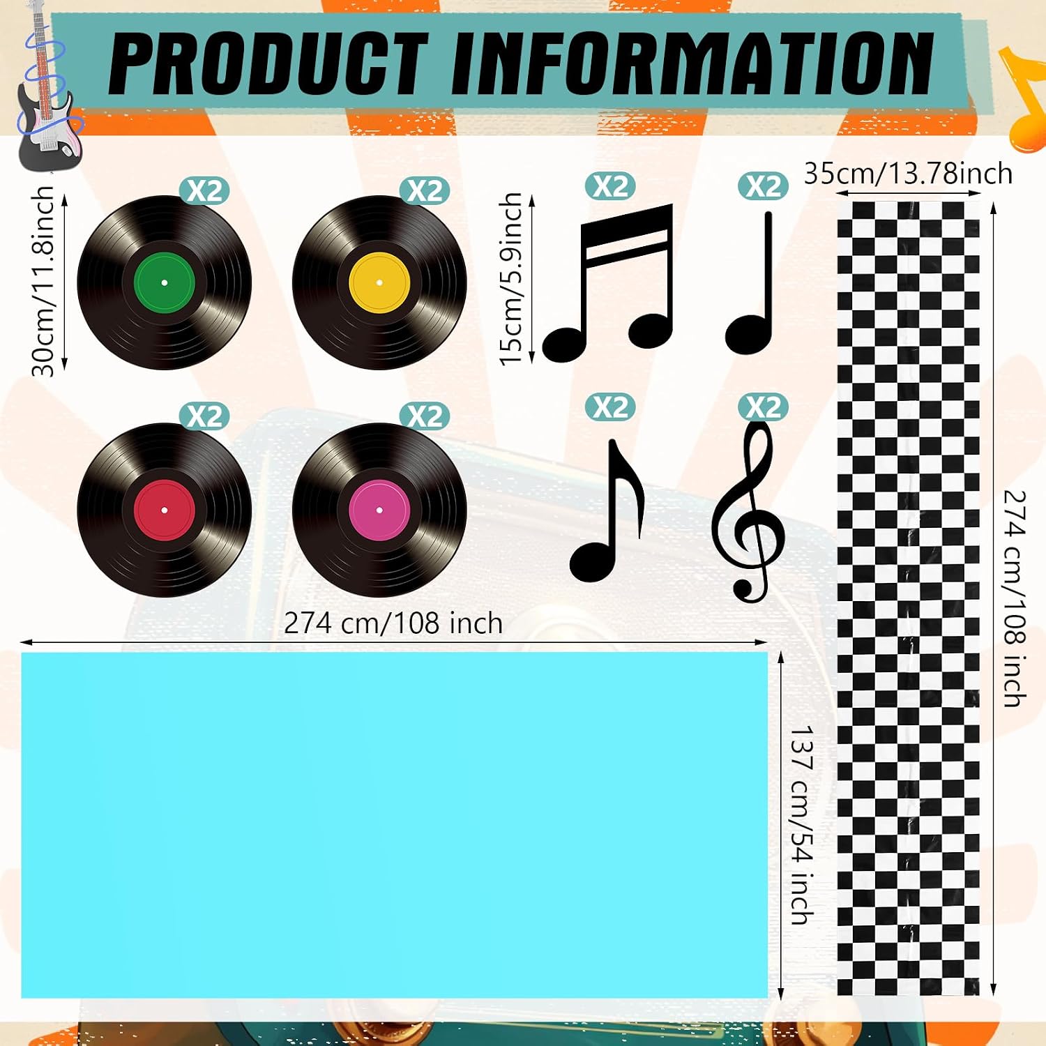 Oudain 50s Theme Party Decorations and Supplies, Car Birthday Party Supplies Retro Record Paper Placemats, Racing Tablecloth, Table Runner, Music Sign Cutouts for Diner Decor(Blue) image 5