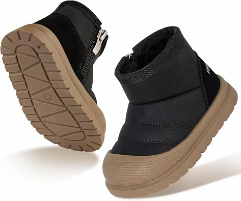 Toddler Snow Boots for Girls and Boys - Kids Winter Shoes for Girl Boy Size 4 5 6 7 8 - Kid Mini Brown Shoe for 2 3 4 Years