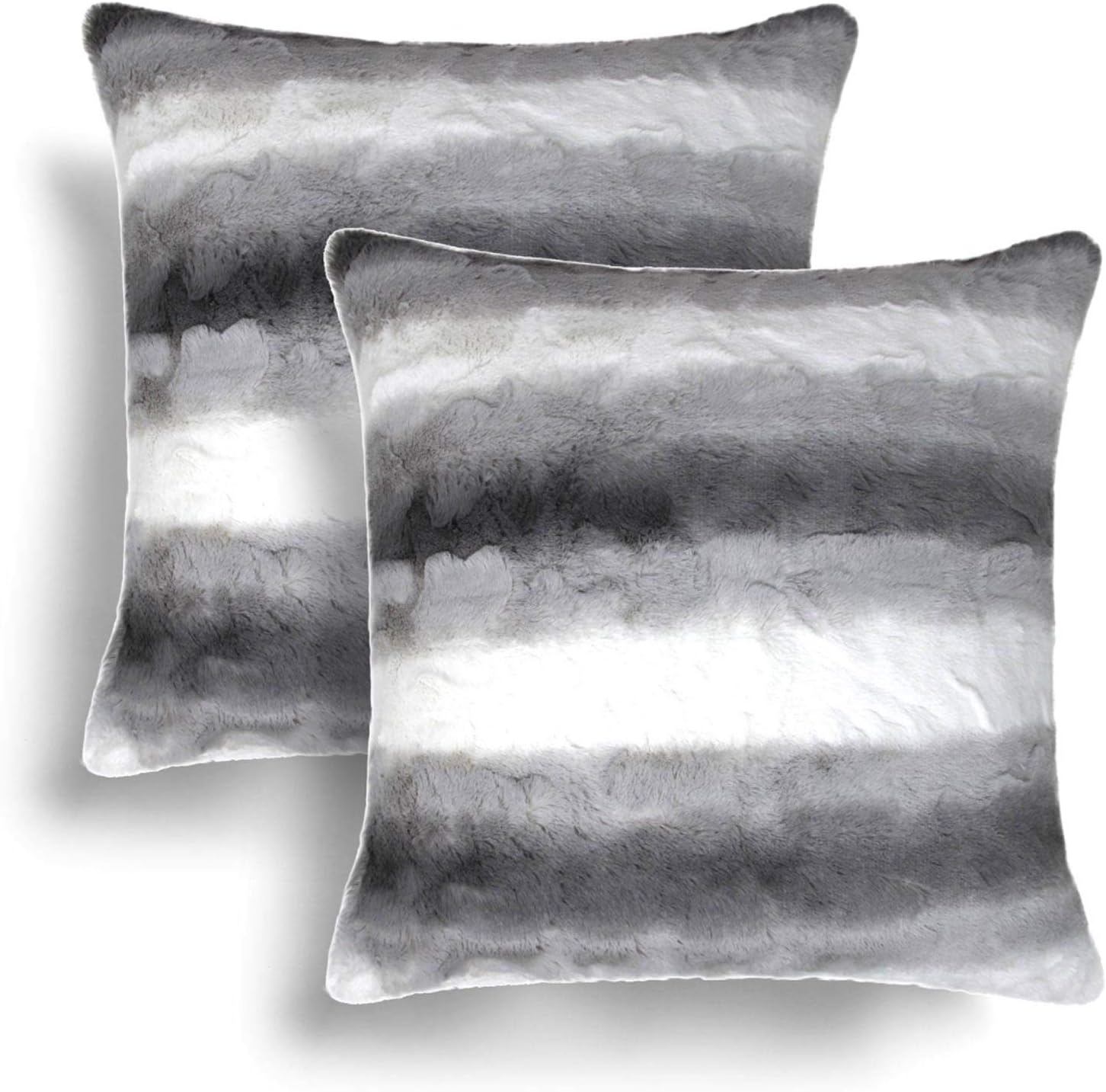 Ideal Textiles Set of 2 Faux Fur Cushion Covers, Pair Plush Furry Cushion Covers, Pack of Two Modern Throw Pillow Cases, 18" x 18", 45cm x 45cm, Grey, Silver