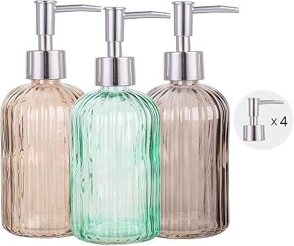 Bathroom Accessories Set, 15oz Glass Soap Dispenser Bottle for Bath Decor, 3 Pack Set