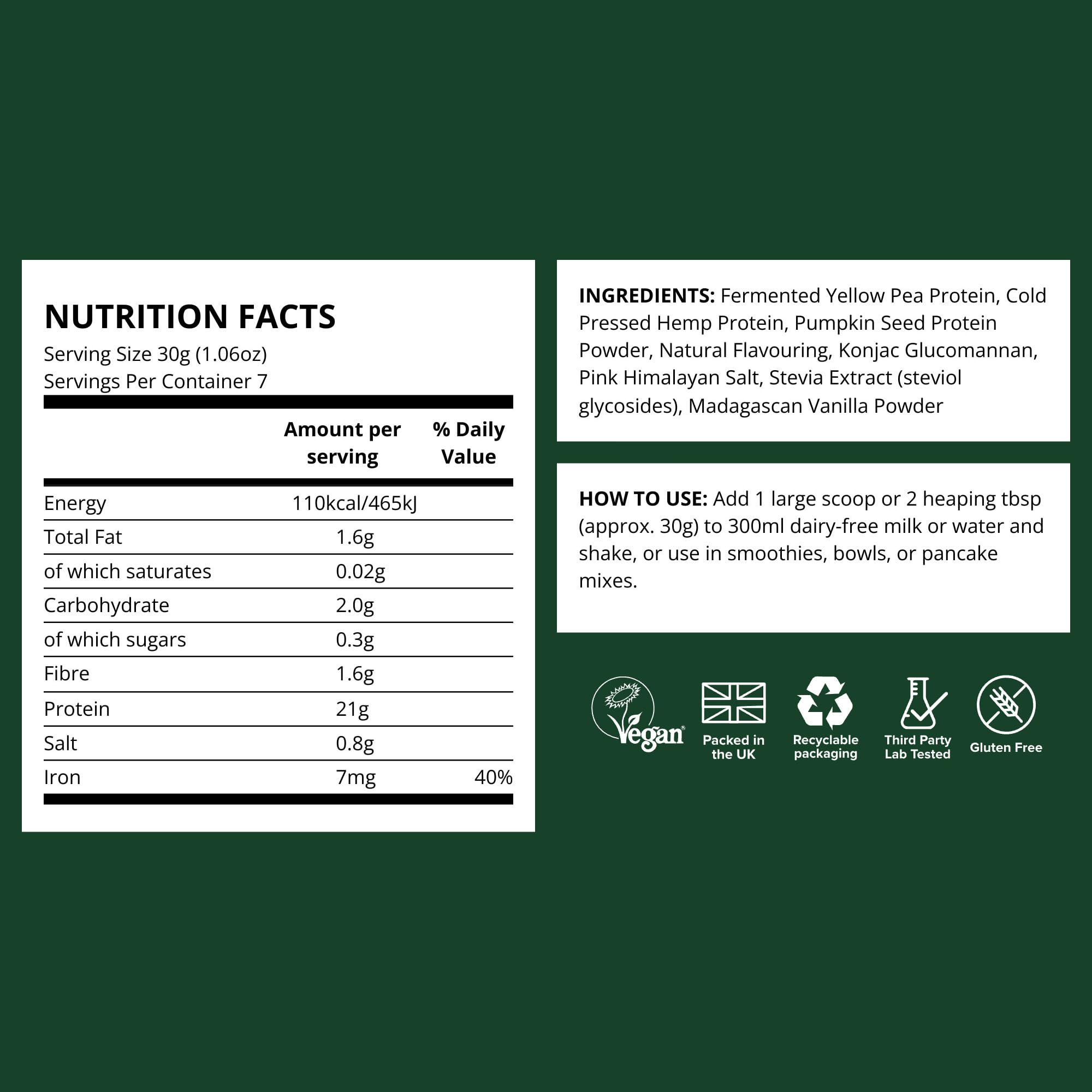 Vivo Life Polvere di Proteine vegane, Non Aromatizzato – 21 grammi di proteine vegetali per dose, 30 porzioni (900g)
