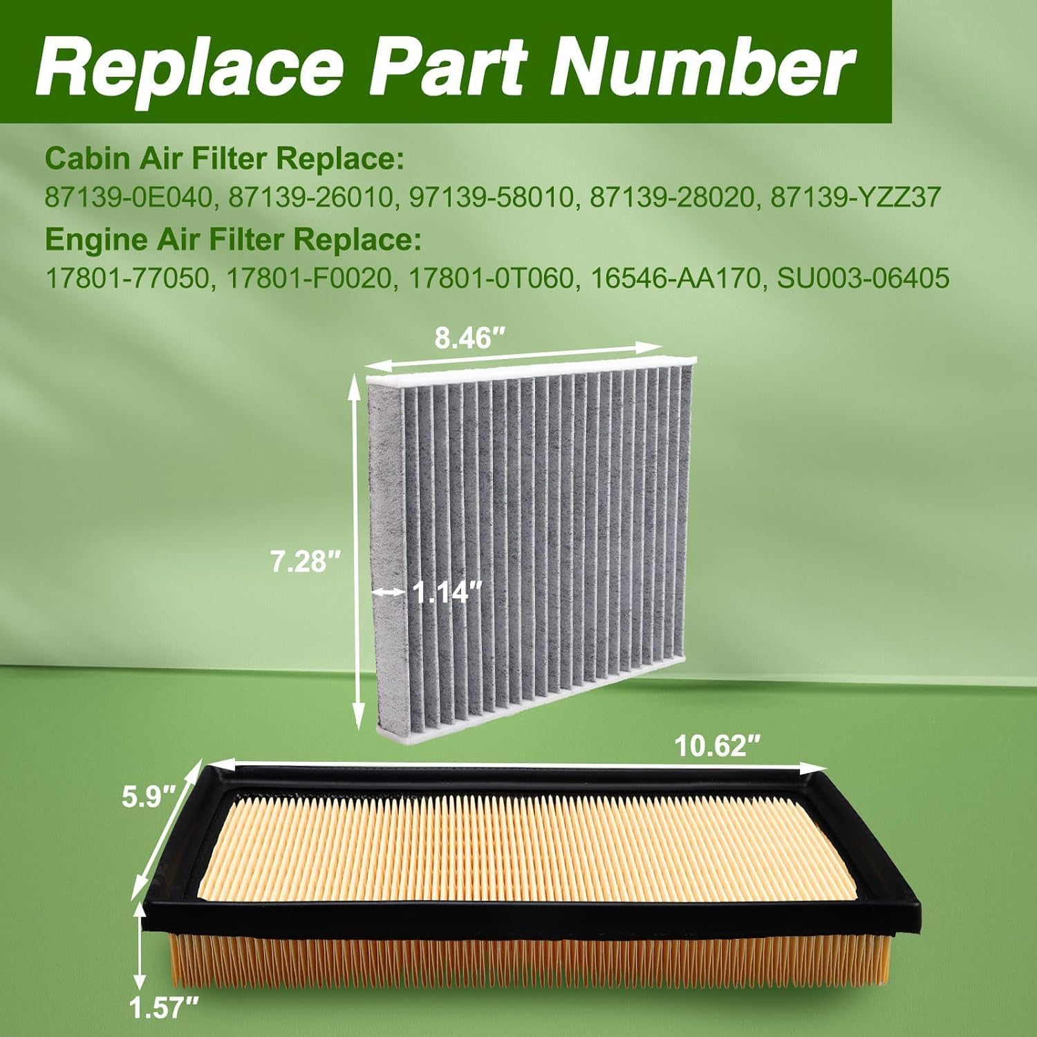 Engine Air Filter & Cabin Air Filter Compatible with Toyota Camry Corolla RAV4 Highlander Lexus UX200 ES300h RX350h Replace # 17801-77050, 87139-0E040