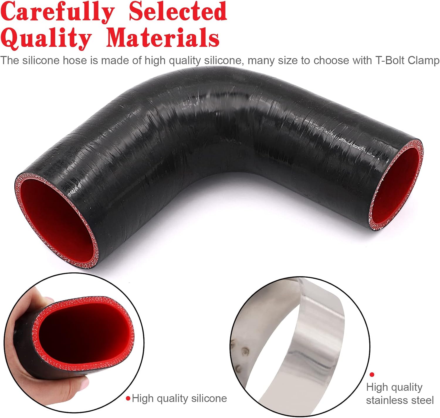 90 Degree Elbow Reducer Coupler Silicone Hose 4-Ply 2.5inch to 3-inch for Turbo/Intercooler/Intake Piping,Length 120mm Thickness 5mm with T-Bolt Clamp
