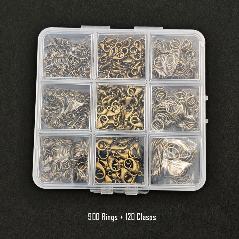 INSPIRELLE 900 Pieces Open Jump Rings and 120 Pieces Lobster Clasps Metal Split Rings Connector Rings for Jewelry Making Bronze