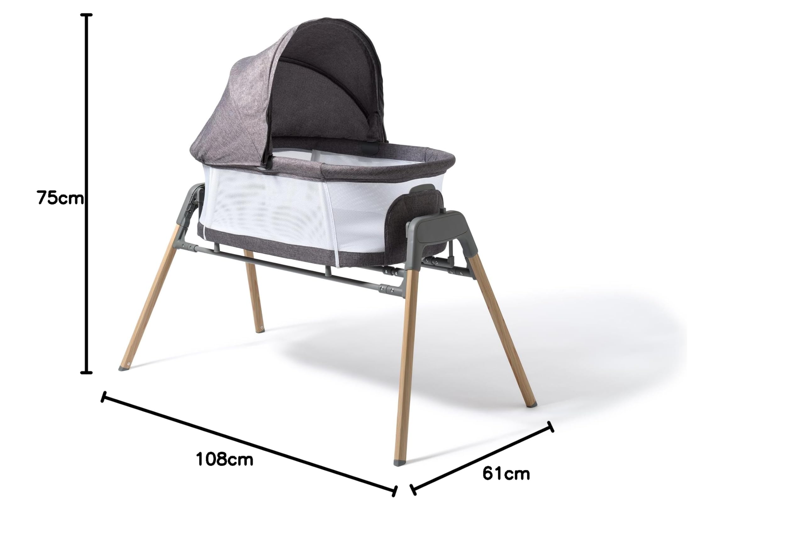 William Kent 1733 Berceau Balancelle Weswing | 3 en 1 Berceau & Transat Bébé & Bassinet | Sac de Rangement, Capote et moustiquaire Inclus | Matelas déhoussable | Gris