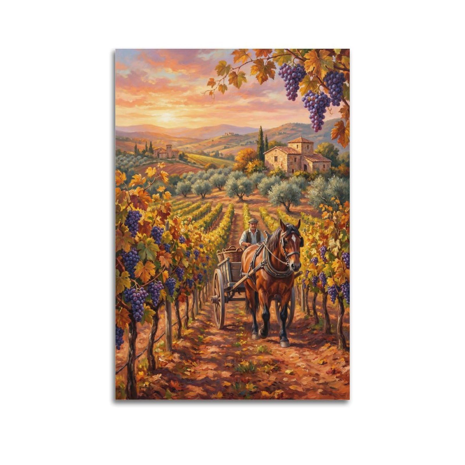 XKUGA Andalusia Vineyard Horseback Riding Travel Poster Autumn Harvest Modern Decorative Canvas Prints - Ideal Wall Art for Family, Man Cave, Game Room, Boys & Girls Bedroom 20x30inch(50x75cm)