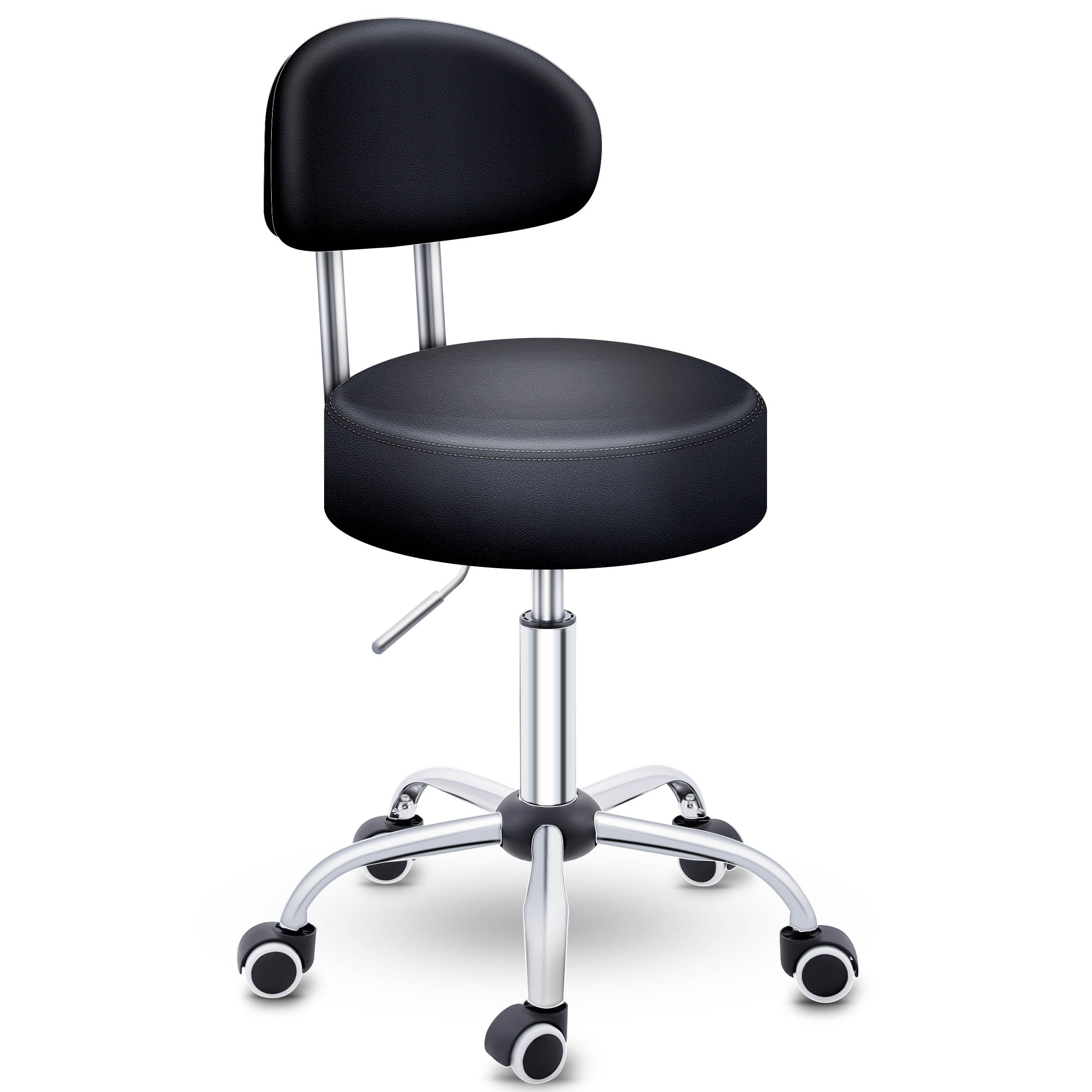 TRESKO® Rollhocker mit Lehne Schwarz | Arbeitshocker höhenverstellbar 46-58 cm | Drehhocker mit Rollen | Bürostuhl Hocker Drehstuhl Kosmetikhocker