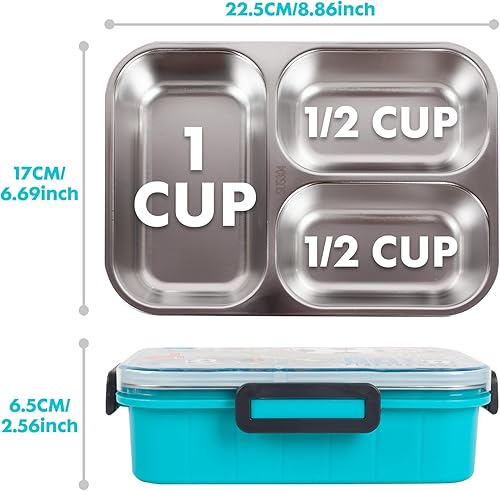 Miniatura 5 de YOYTOO Lonchera Bento de acero inoxidable para niños, 27.1 fl oz27 onzas, sin BPA, a prueba de fugas, recipientes de alimentos para niños con 3
