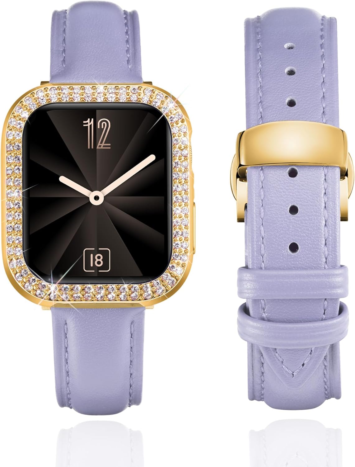 BINLUN Leather Band Compatible with Apple Watch 46mm 45mm 44mm 42mm 41mm 40mm Women Leather Strap with Glitter Diamond Case Compatible with iWatch Series 11/10/9/8/7/SE3/SE2/SE/6/5/4