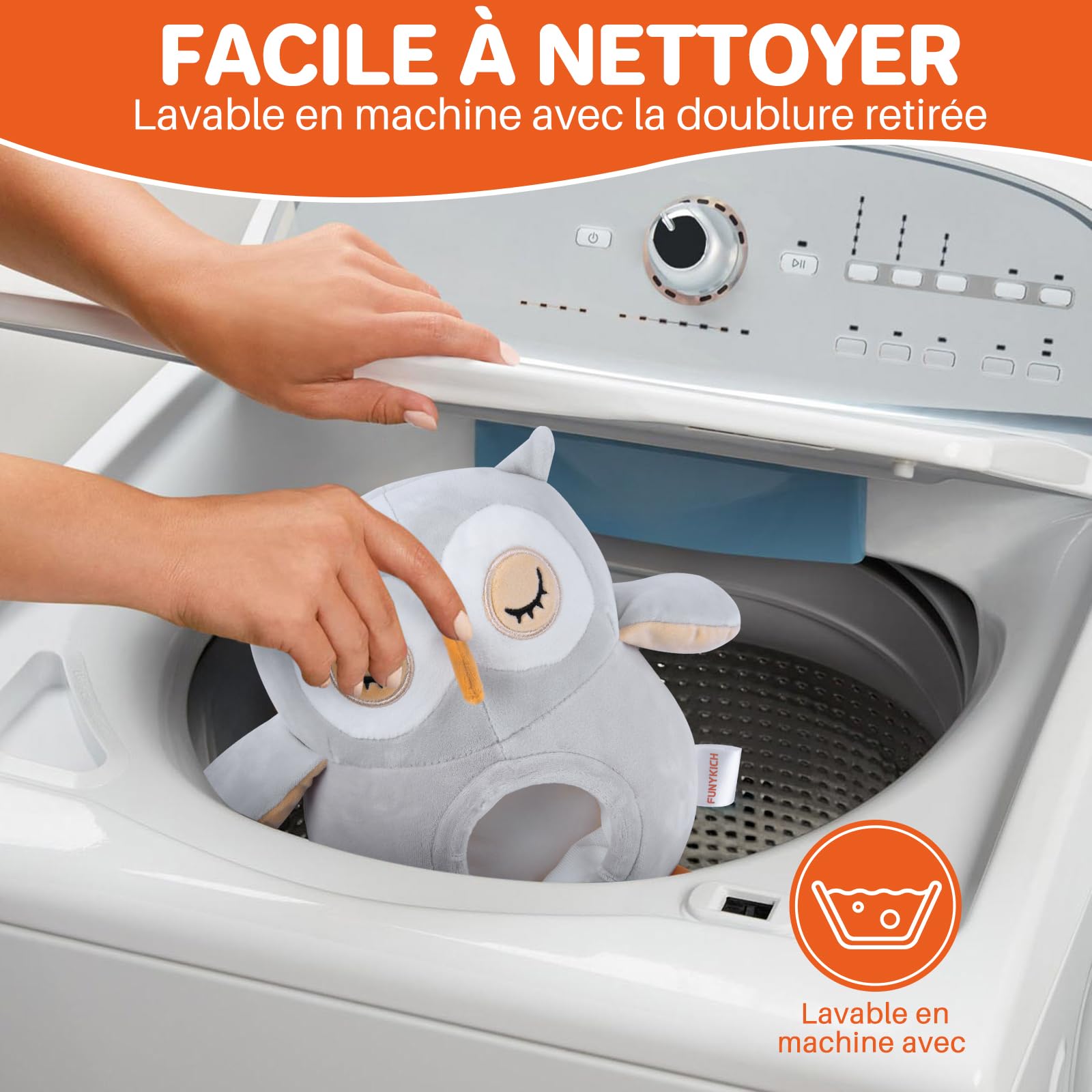 FUNYKICH Peluche Hibou Apaisante Hochets Apaisants avec Bruit Blanc pour Bébé Jouet Musical Lumineux pour Nourrissons Veilleuse Peluche Lavable en Machine avec Partie Détachable