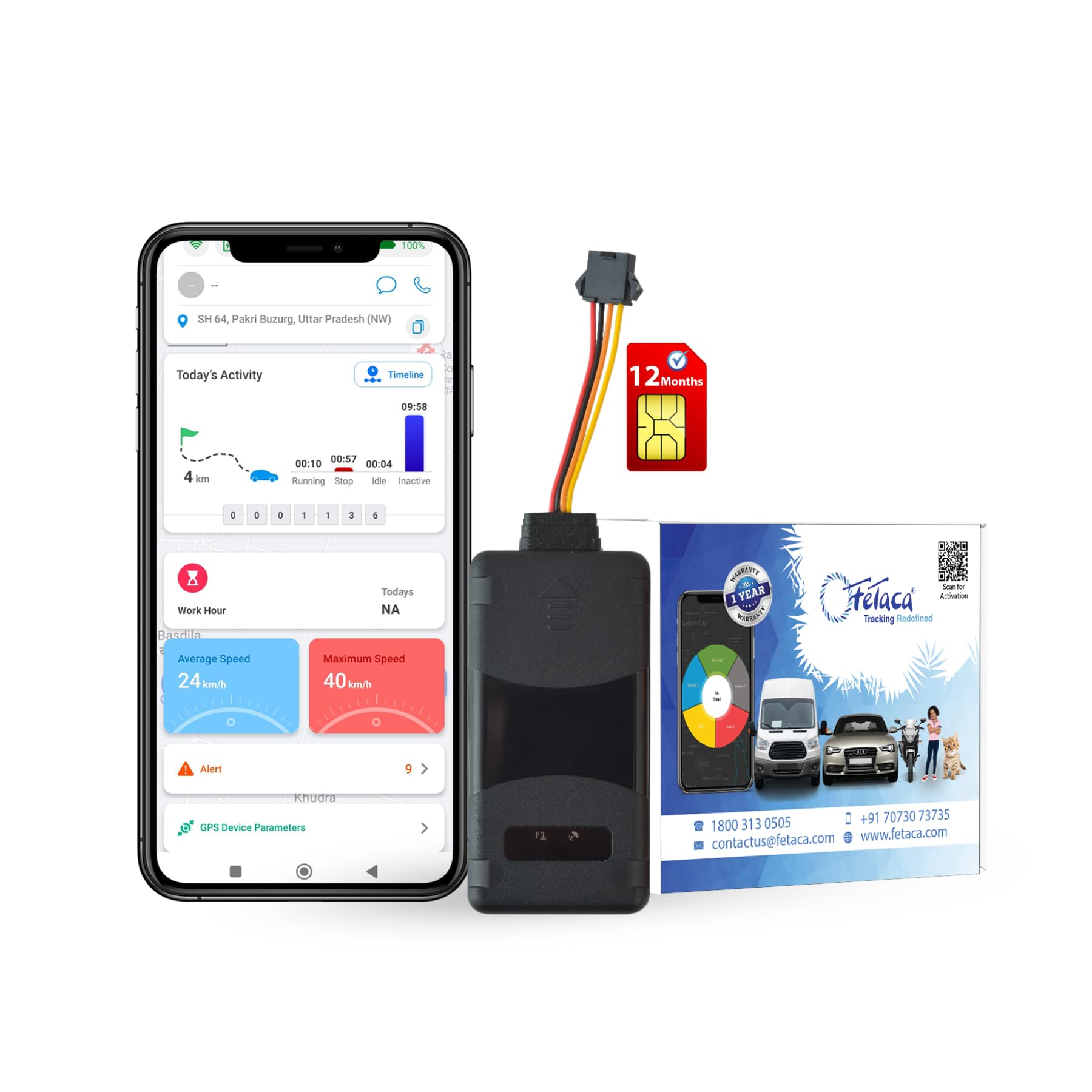 FT112 Wired GPS Tracker Free 12-Month 4G Data SIM and Software for Car, Bike, Truck, and More - AI Features with Live Location, Engine On/Off Alerts, Anti-Theft, Installation Support