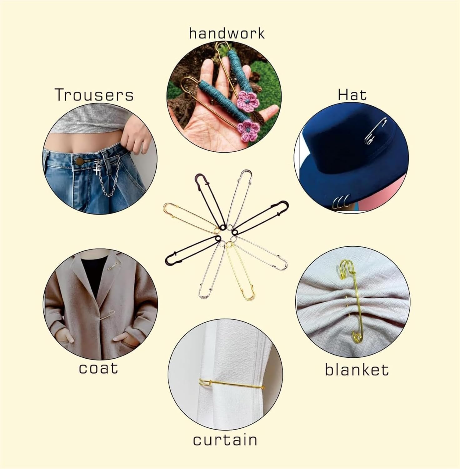 12Pcs Extra Large Safety Pins Heavy Duty 4" Stainless Steel Crafting Big Safety Pins for Clothes Giant Safety Pin for Clothing Quilting Blankets Upholstery Laundry and Craft (4Gold/4Black/4Silvery)