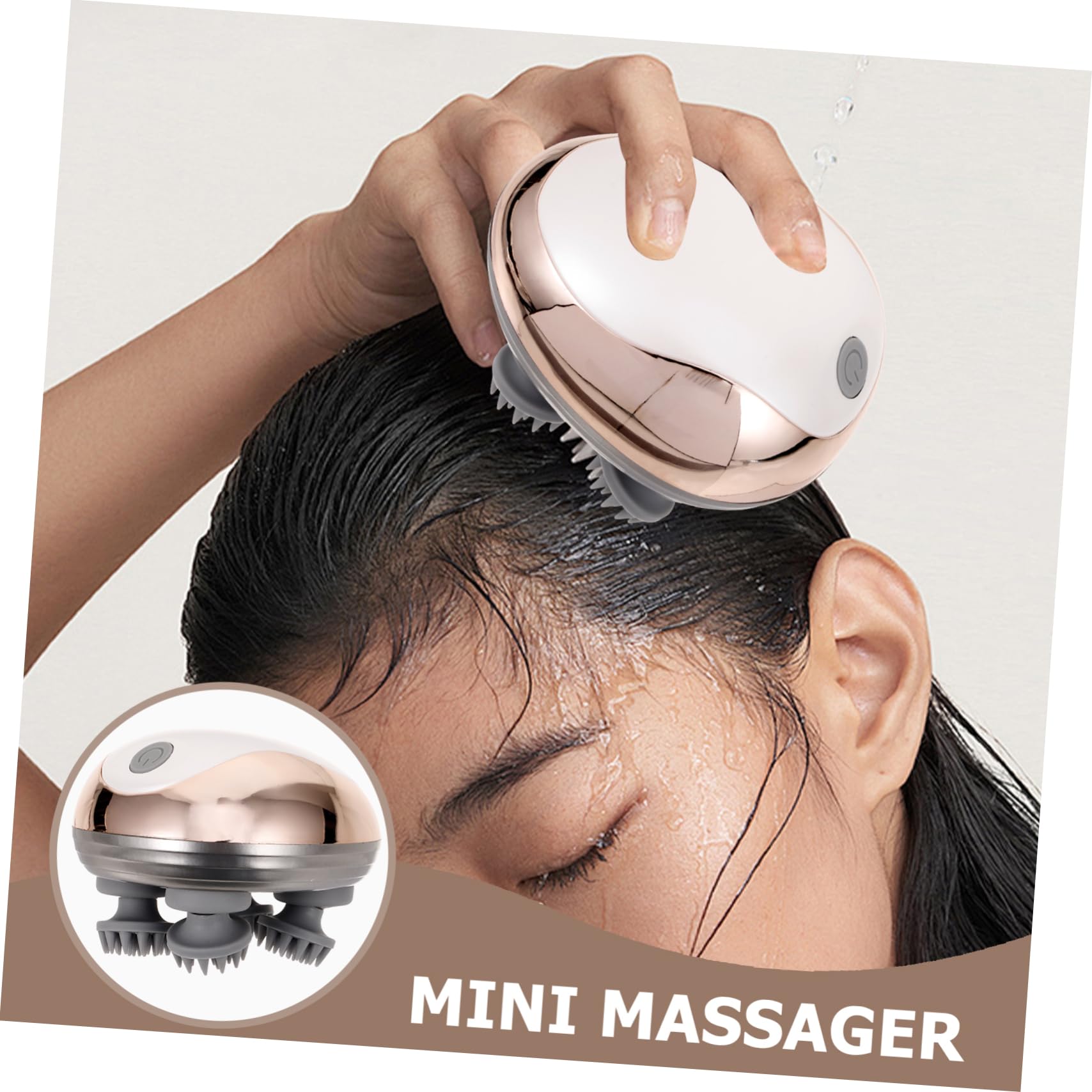 Baluue Kleiner Kopfhautmassagegerät Beige Elektrisch Wiederaufladbar mit 1150mah Akku (ipx7) Tragbares aus Abs und Silikon für Entspannung Beim Baden und Reisen