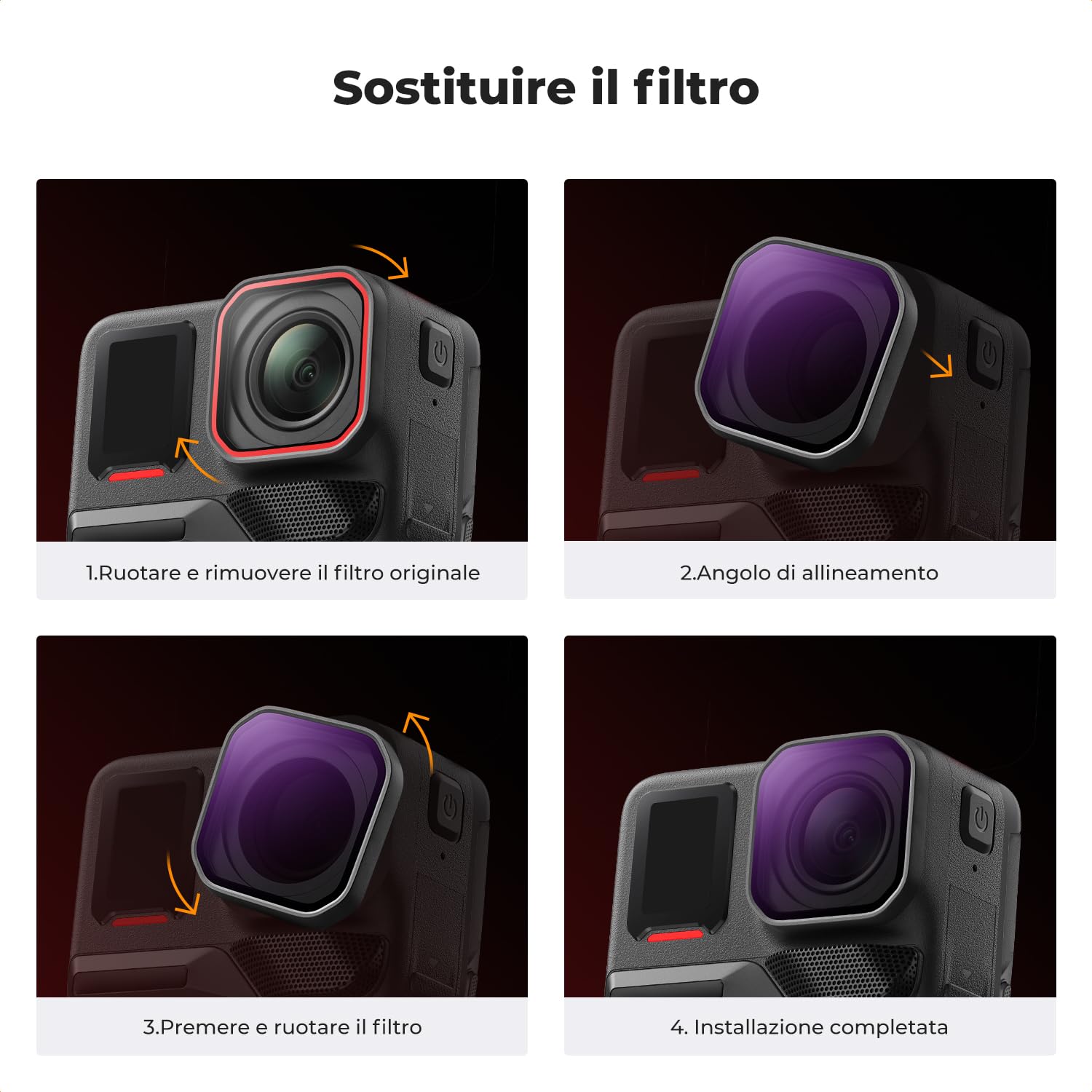K&F CONCEPT Set di Filtri ND/PL Avvitabili Compatibile con Insta360 Ace Pro 2. Include ND8/PL, ND16/PL, ND32/PL e ND64/PL. Accessori per action camera in vetro ottico HD multi-rivestito.