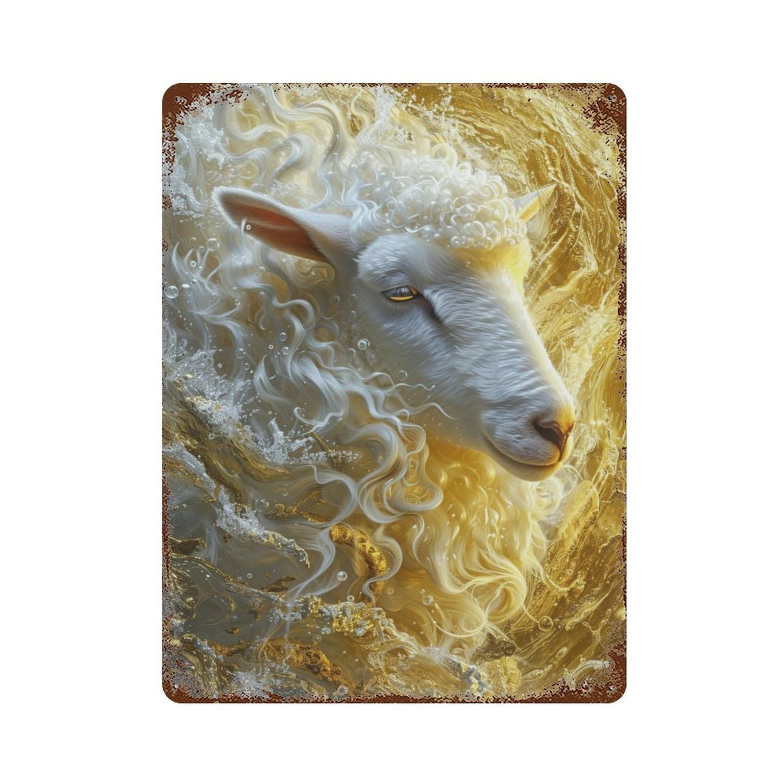 Gold Sheep Vintage Metal Tin Sign 15.7"x11.8", Decorative Metal Wall Art for Garage, Pub Or Kitchen