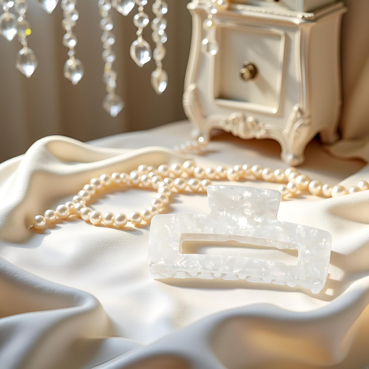 White Rectangle Claw Hair Clips - Non-Slip, Thick Hair Accessories with Barrettes for Women and Girls - Image 5