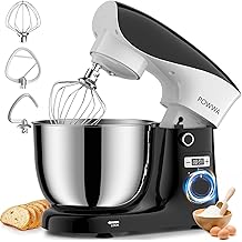 POWWA Stand Mixer, 6.5QT 10 Speeds Tilt-Head Electric Stand Mixer, 3-In-1 Kitchen Mixer with Bowl, Dough Hook, Whisk and Beater, Food Mixer for Baking and Daily Use (BLACK WHITE)