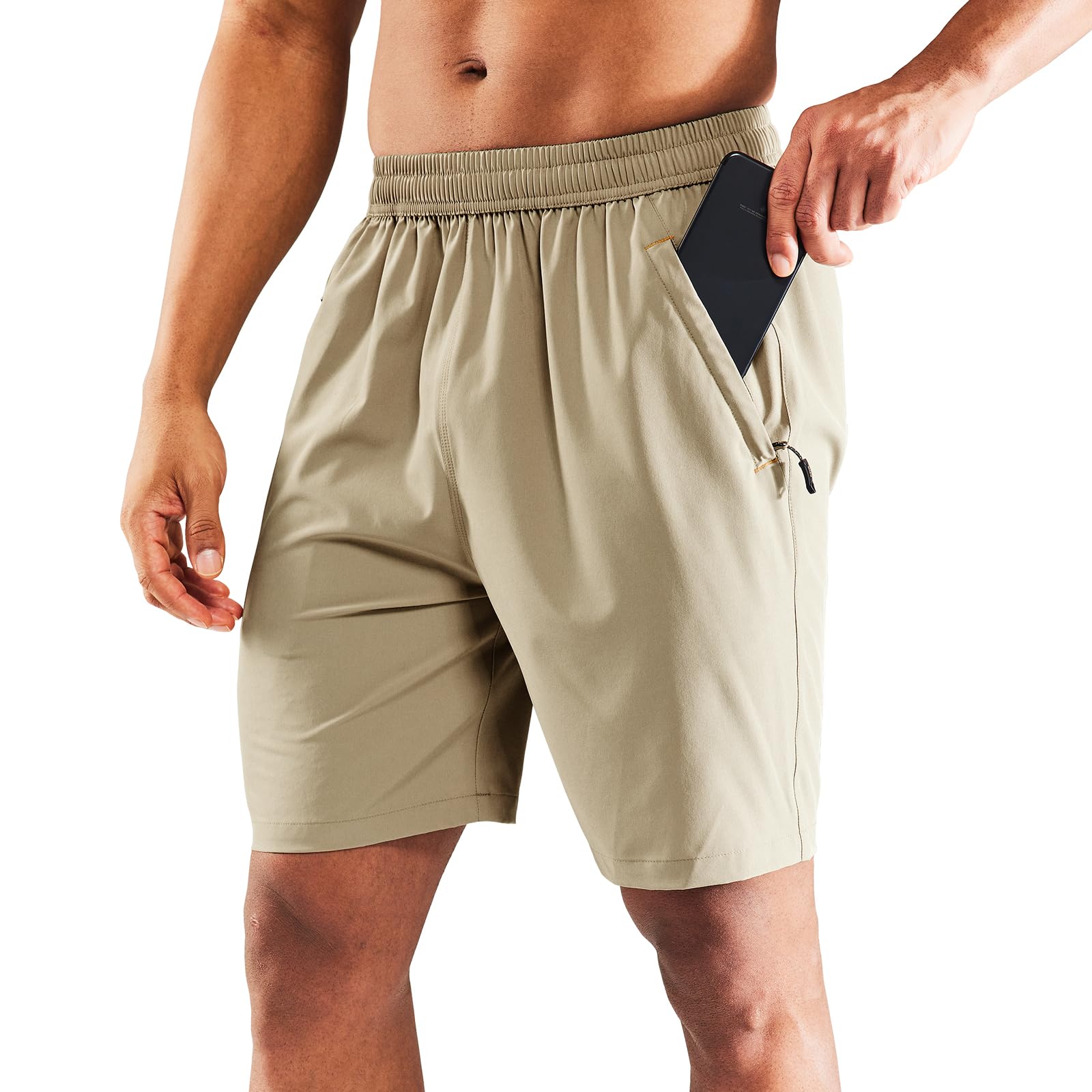MIER Men's 7 Inch Athletic Shorts with 3 Zipper Pockets, Dry Fit