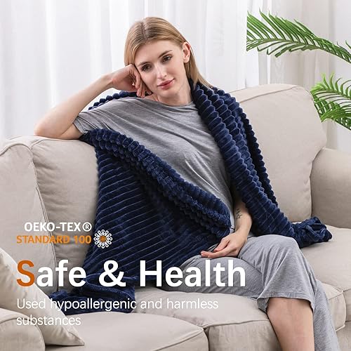 Miniatura 4 de SE SOFTEXLY Mantas de forro polar a rayas, mantas suaves y más cálidas, para todas las temporadas, manta ligera de franela de microfibra para cama