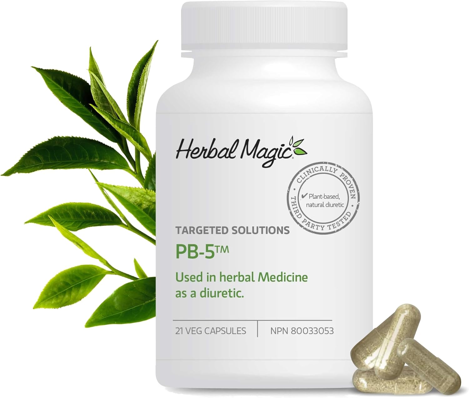 Herbal Magic PB-5 Herbal Diuretic, 21 Veg Capsules, 7-Day Supply – Anti-Bloating & Water Retention Pills with Dandelion – Natural Water Out & Digestion for Weight Management – Non-GMO, Dye-Free, Vegan