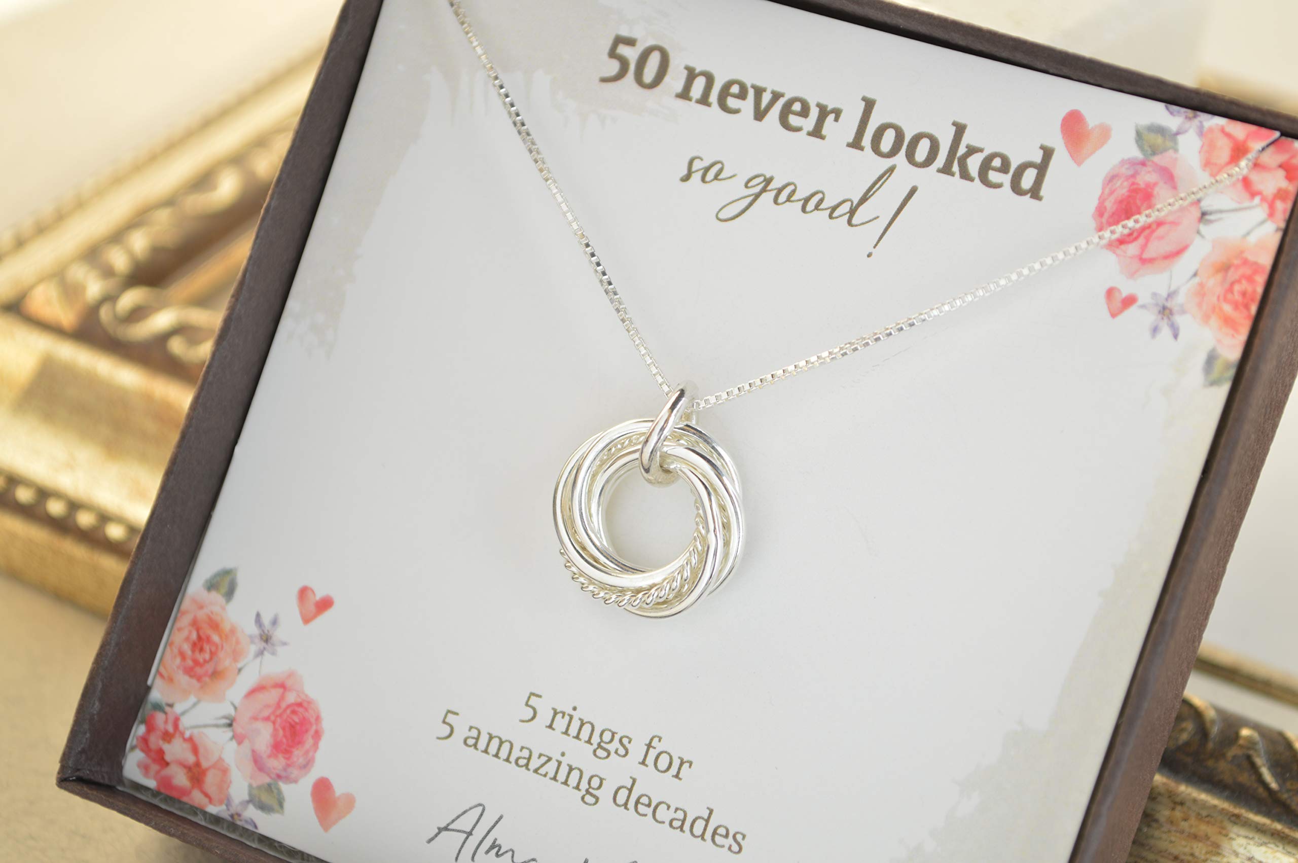 Handmade50th Birthday jewelry for women, Rings necklace, 50th Birthday  gifts for wife, Decades necklace, Gift for 50 year old, Milestone gift