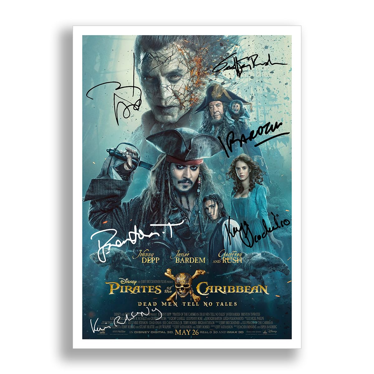 Pirates of the Caribbean cast signed autograph poster photo print framed memorabilia gift movie film Johnny Depp Orlando Bloom (A4 poster only - Dead Men Tell No Tales)